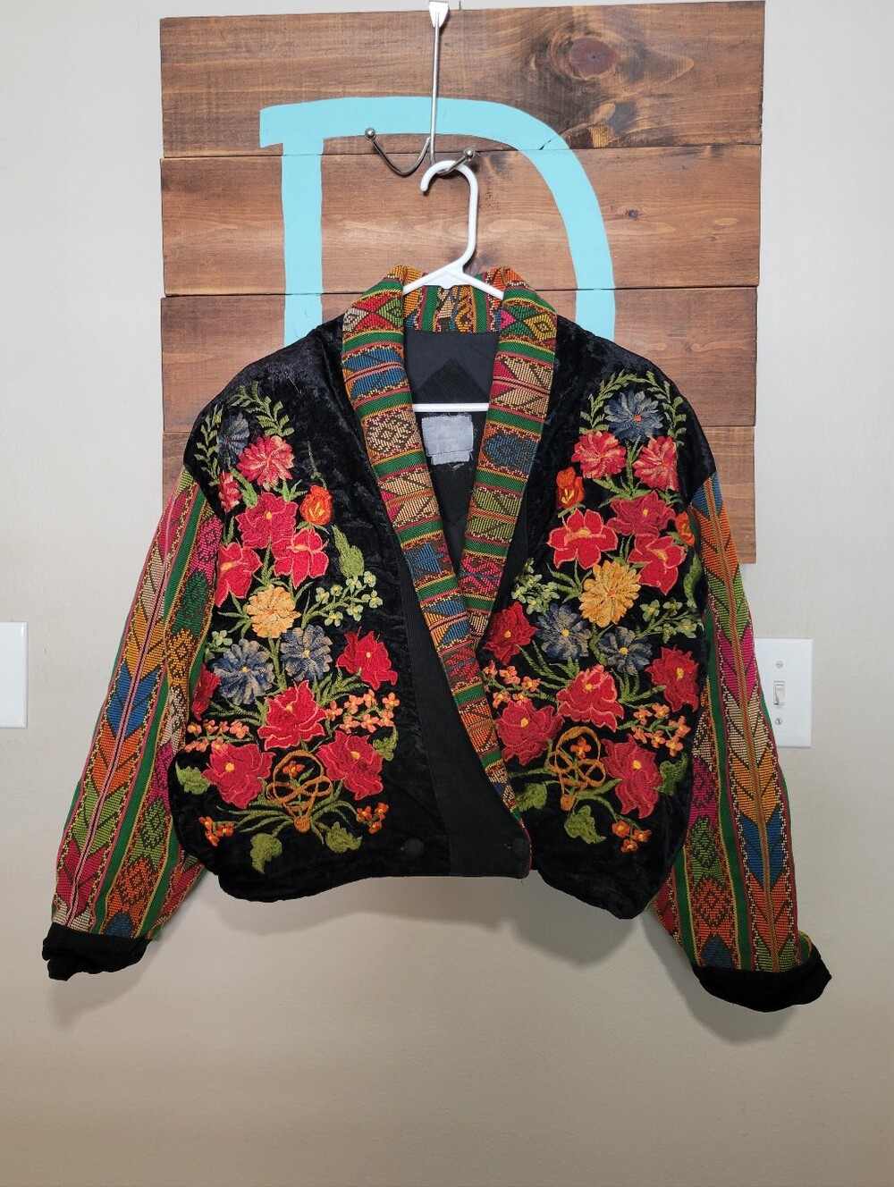 Vintage Guatemala Black All Over Embroidered Floral Velvet Jacket